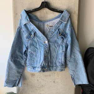 Topshop off shoulder denim jacket